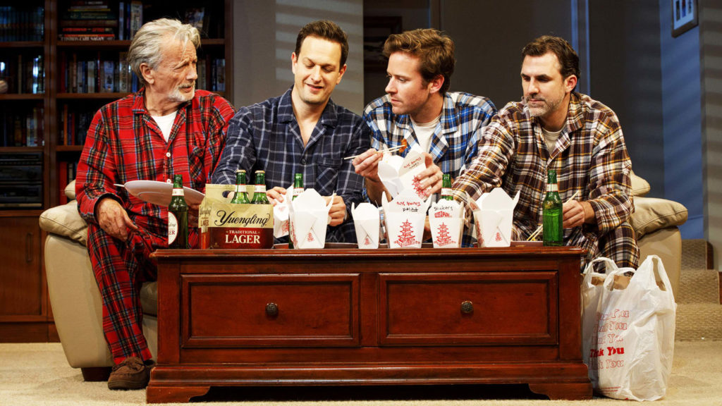 Stephen Payne, Josh Charles, Armie Hammer, and Paul Schneider in Second Stage Theater's production of "Straight White Men" by Young Jean Lee at the Hayes Theatre.