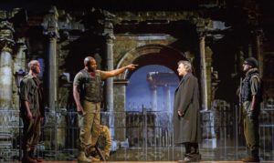 Graham Abbey, André Sills, Tom McCamus, and Farhang Ghajar "Coriolanus" at the Avon Theatre.