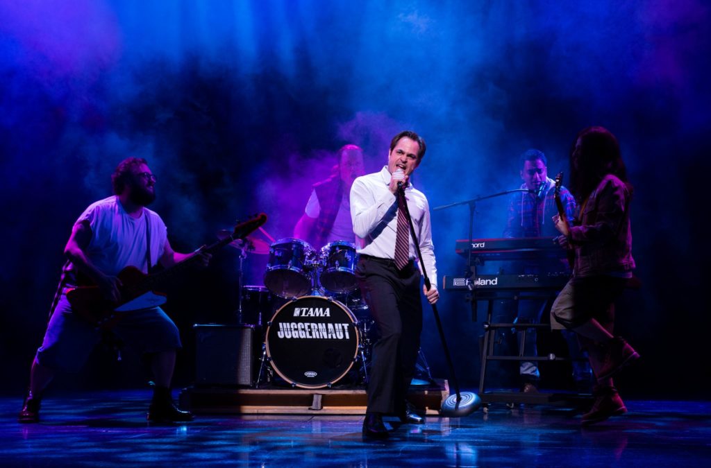 Mitchell Jarvis leads the cast of "Gettin' the Band Back Together" at the Belasco Theatre.