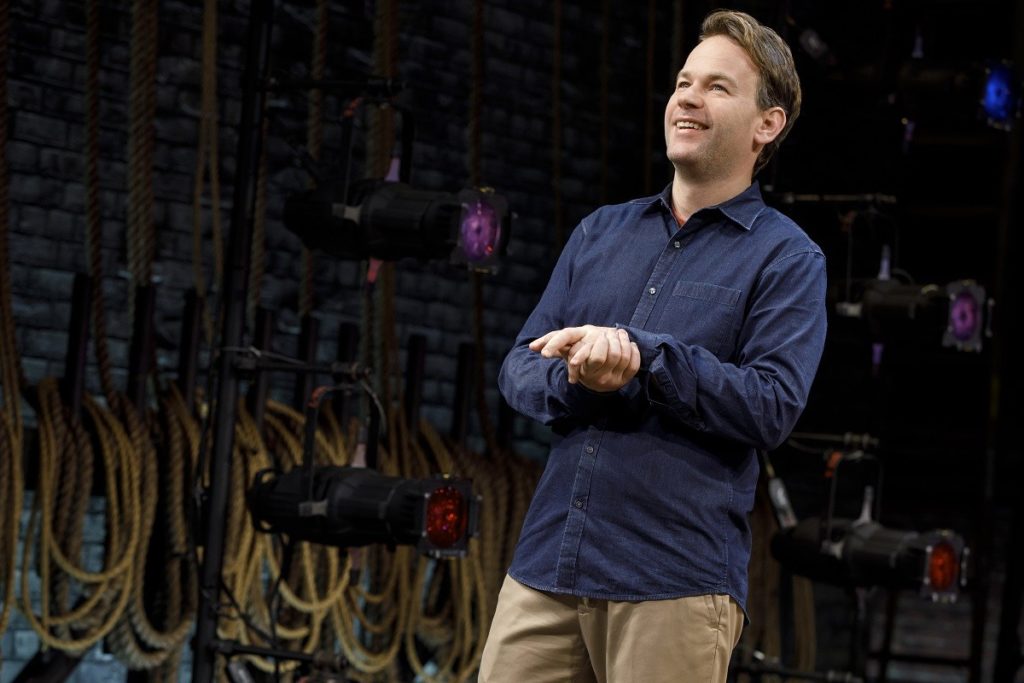 Mike Birbiglia in "The New One" at the Cort Theatre. Photo by Joan Marcus.