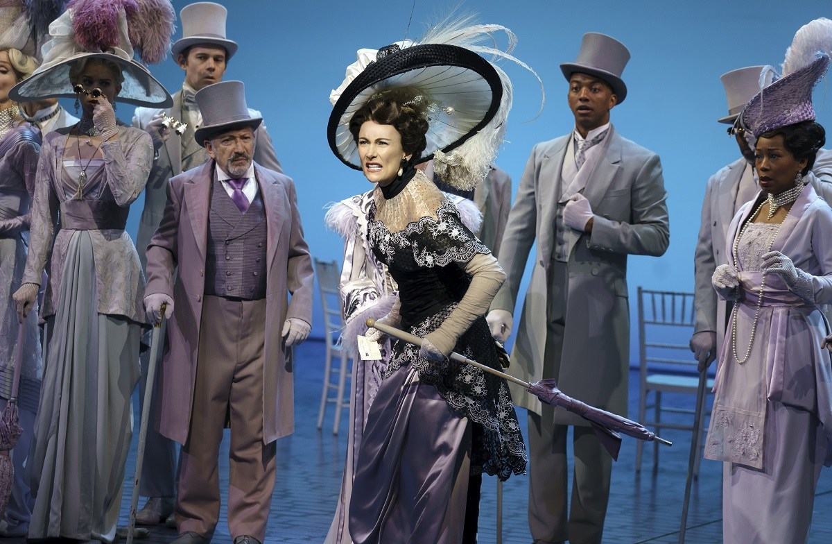 Allan Corduner, Laura Benanti, and Christian Dante White in LCT's revival of Lerner and Loewe’s "My Fair Lady" at the Vivian Beaumont Theater. Photo by Joan Marcus.