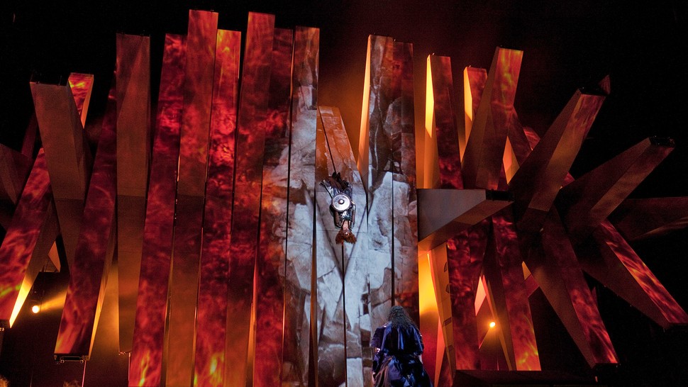 A scene from Robert Lepage's production of Richard Wagner's "Die Walküre" at the Metropolitan Opera.