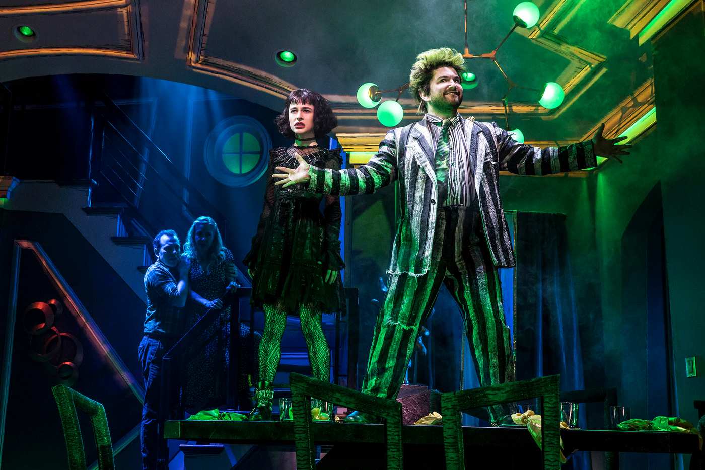 Alex Brightman and Sophia Anne Caruso in "Beetlejuice" at the Winter Garden Theatre. Photo by Matthew Murphy.