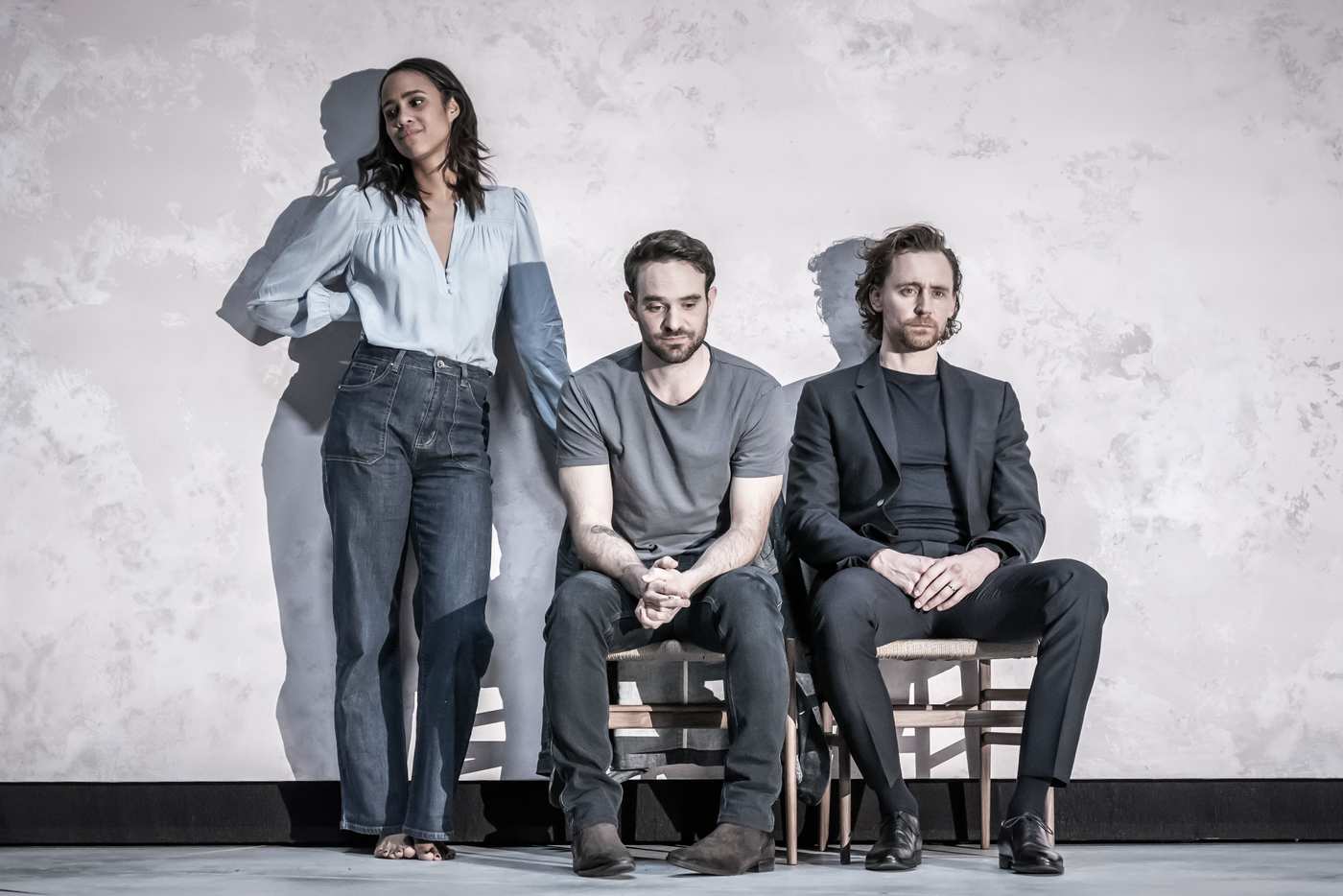 Zawe Ashton, Charlie Cox, and Tom Hiddleston in Harold Pinter's "Betrayal" at the Bernard B. Jacobs Theatre. Photo by Marc Brenner.