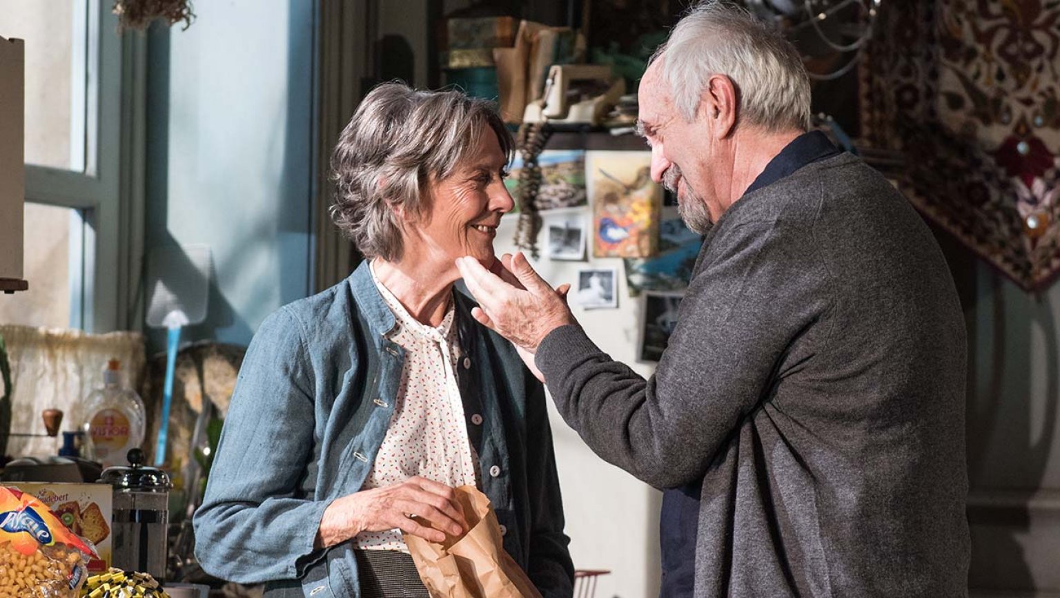 Eileen Atkins and Jonathan Pryce in Manhattan Theatre Club's production of "The Height of the Storm" by Forian Zeller at the Samuel J. Friedman Theatre. Photo by Joan Marcus.