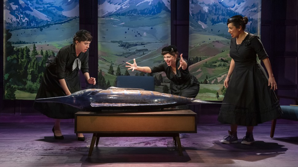 Adina Verson, Aadya Bedi, and Purva Bedi Joan Marcus in Playwrights Horizons' production of Jaclyn Backhaus's "Wives" at the Peter Jay Sharp Theatre. Photo by Joan Marcus.