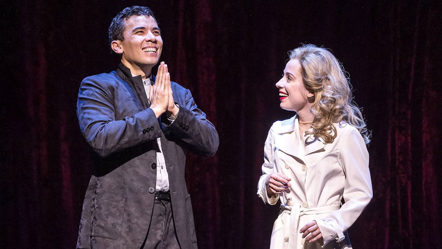 Conrad Ricamora and Alyse Alan Louis in Jeanine Tesori and David Henry Huang's "Soft Power" at the Public Theater. Photo by Craig Schwartz.