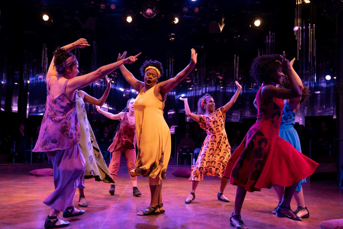 The company of Ntozake Shange’s "For Colored Girls Who Have Considered Suicide/When the Rainbow Is Enuf" at the Public Theater. Photo by Joan Marcus.