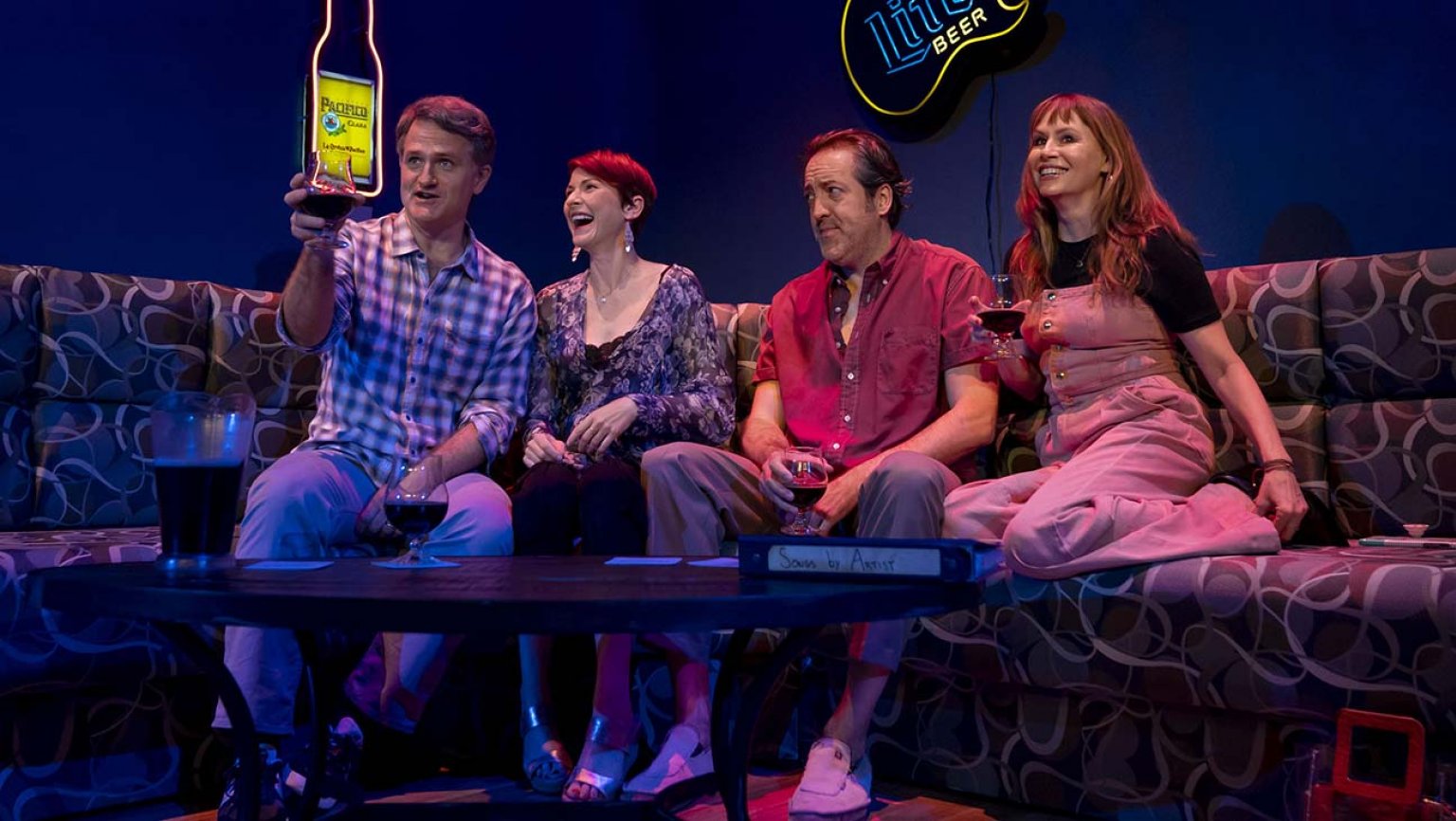 Jim True-Frost, Cora Vander Broek, Ian Barford, and Sally Murphy in the Steppenwolf Theatre Company's production of Tracy Letts' "Linda Vista" at the Helen Hayes Theatre, courtesy of Second Stage Theater. Photo by Joan Marcus.