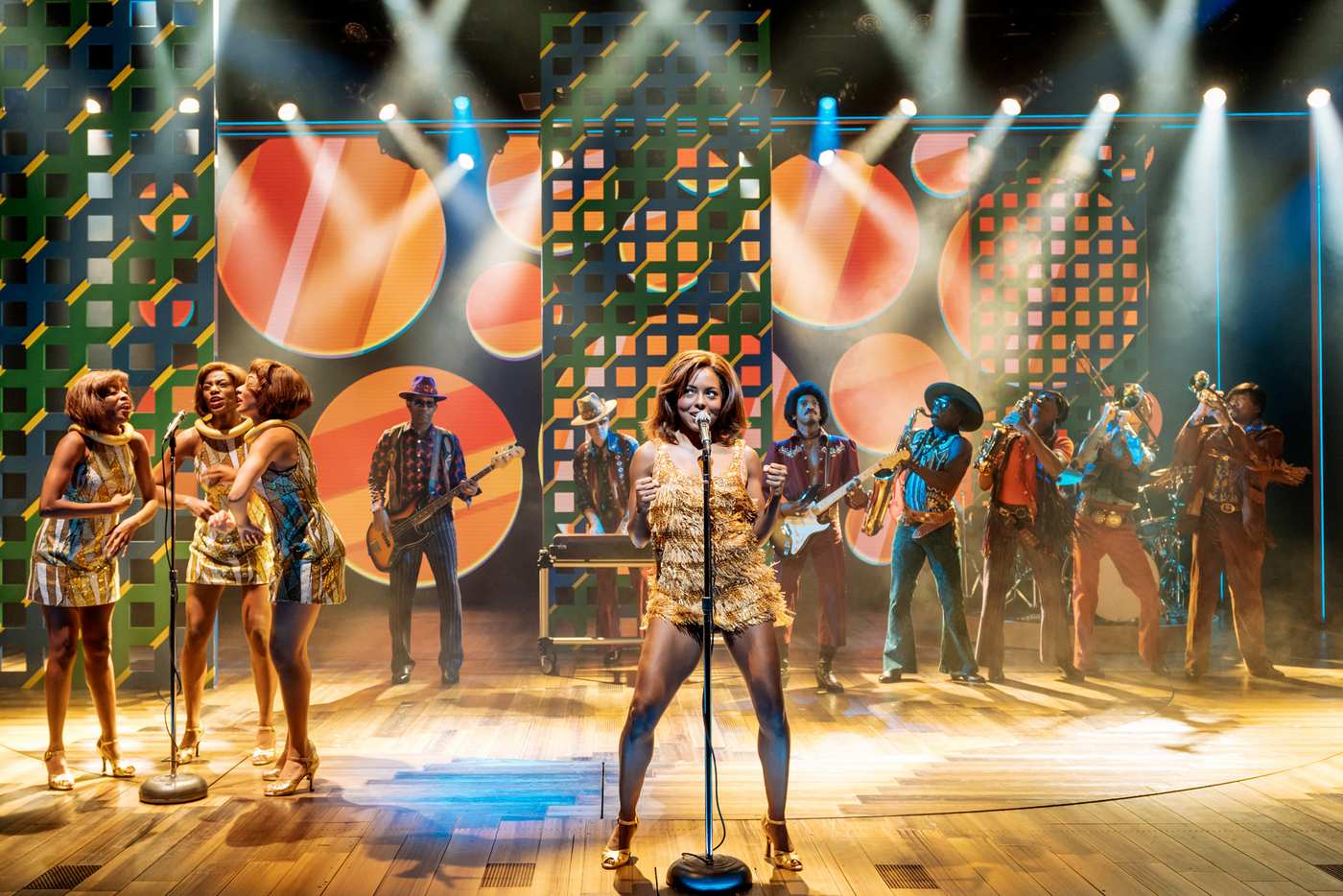 Adrienne Warren leads "Tina: The Tina Turner Musical" at the Lunt-Fontanne Theatre. Photo by Manuel Harlan.