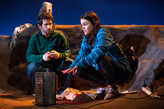 Darius Homayoun and Dina Shihabi in LCT3's production of Sylvia "Khoury's Power Strip" at the Claire Tow Theater. Photo by Jeremy Daniel.