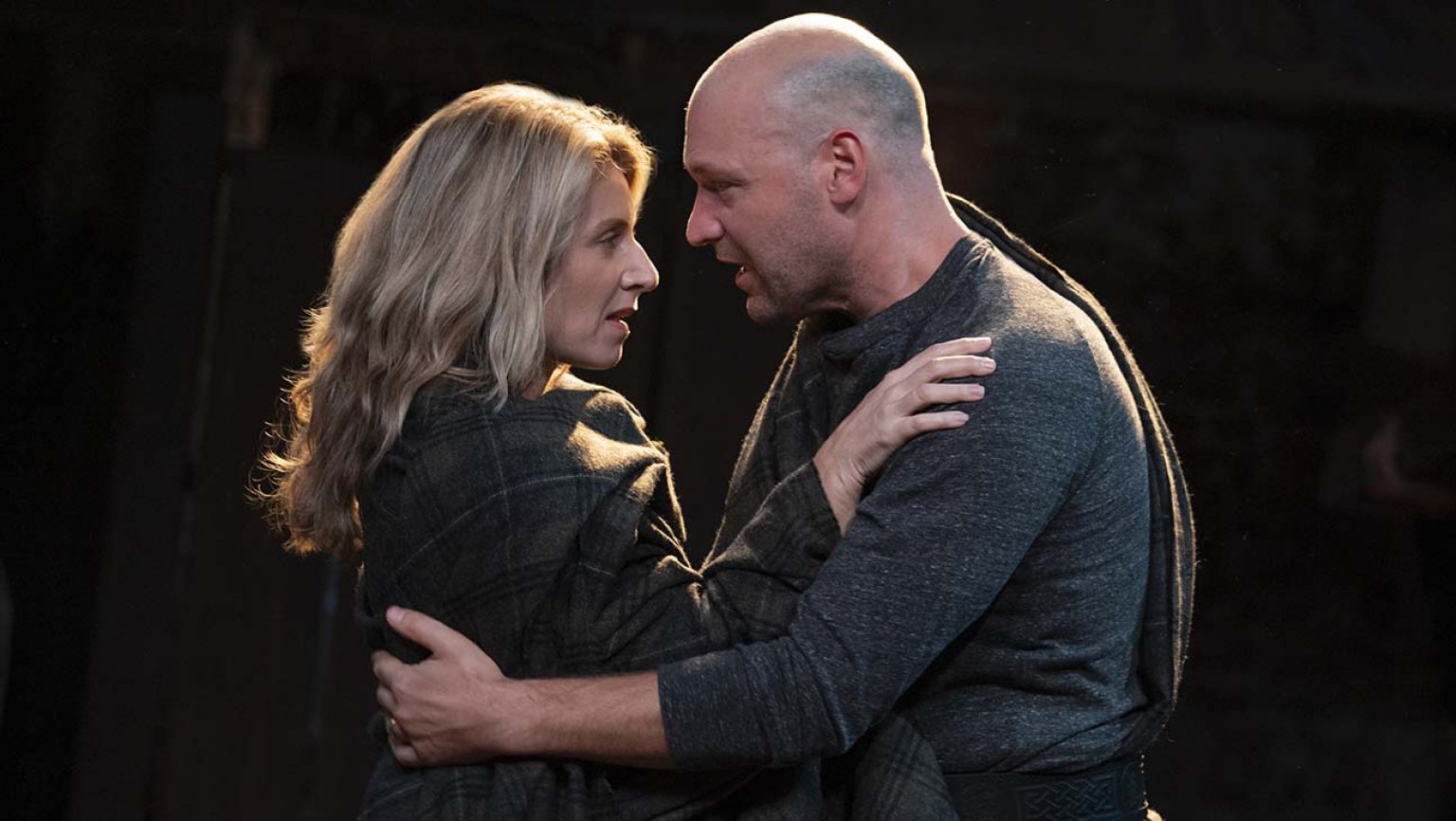 Nadia Bowers and Corey Stoll in Shakespeare's "Macbeth" at Classic Stage Company. Photo by Joan Marcus.