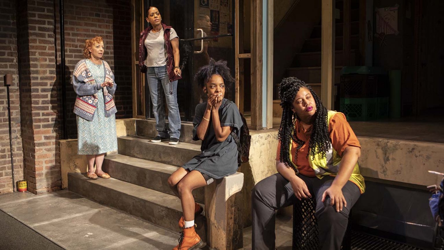 Elizabeth Canavan, Liza Colón-Zayas, Kara Young and Pernell Walker in the Atlantic Theater Company production of "Halfway Bitches Go Straight to Heaven" by Stephen Adly Guirgis at the Linda Gross Theater. Photo by Monique Carboni.