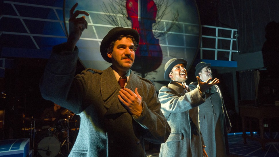 Zal Owen, Vishal Vaidya, and Michael McCoy in Prospect Theater Company's production of "Einstein's Dreams" at 59E59 Theaters. Photo by Richard Termine.