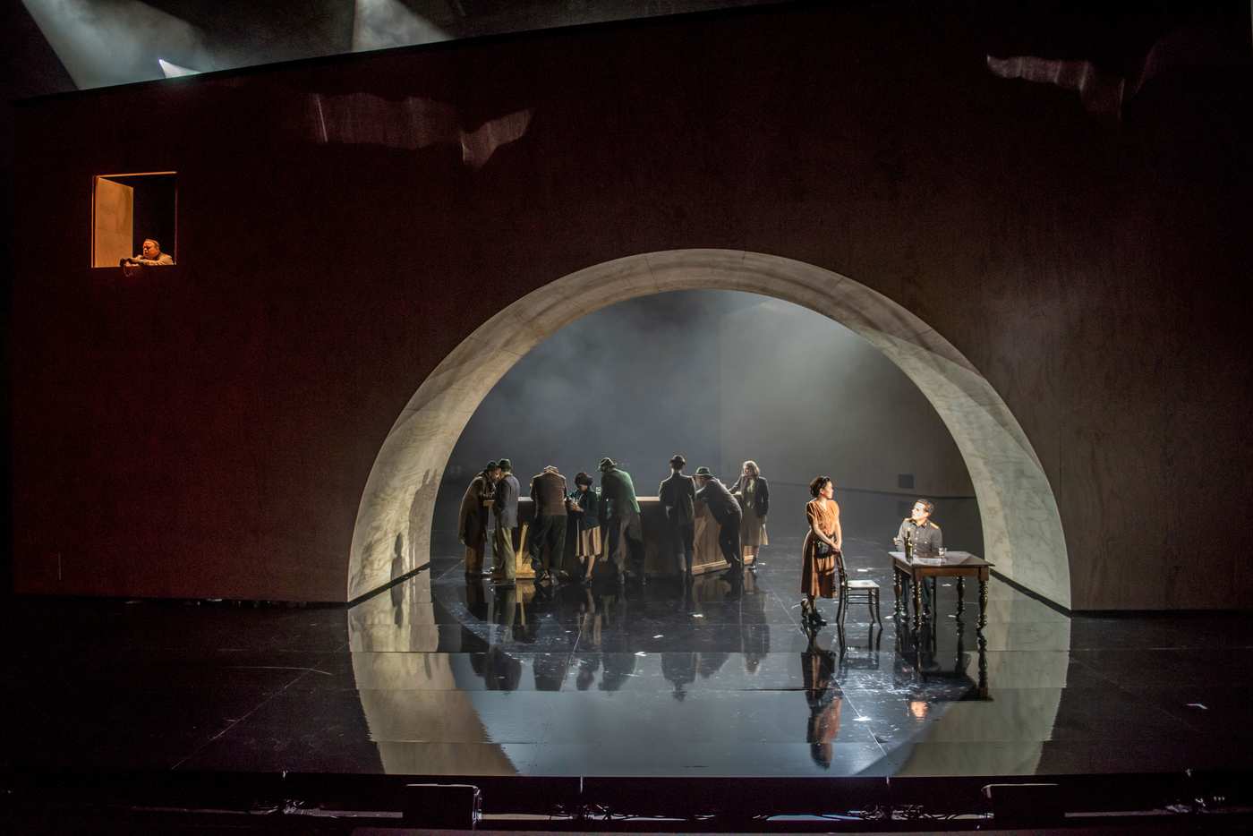 The company of Richard Jones' production of Christopher Shinn's new adaptation of "Judgment Day" at the Park Avenue Armory. Photo by Stephanie Berger.