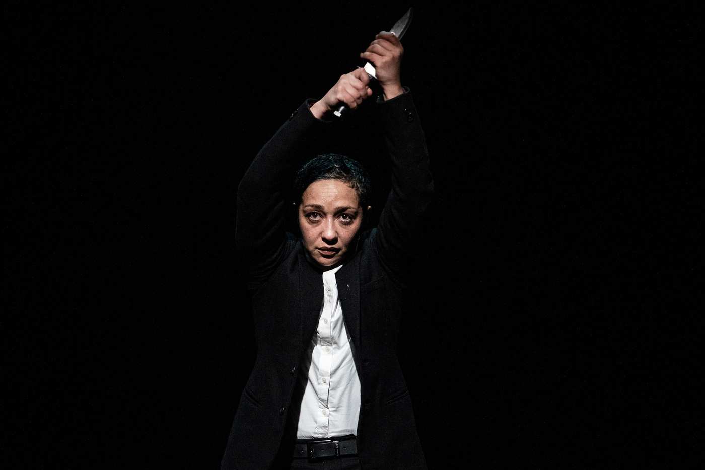 Ruth Negga in Shakespeare's "Hamlet" at St. Ann's Warehouse. Photo by Teddy Wolff.