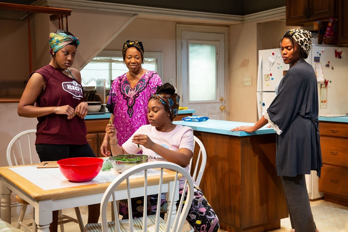 Toni Lachelle Pollitt, Portia, Kristin Dodson, and Nikkole Salter in Page 73's production of "Stew" by Zora Howard at the Walkerspace Theater. Photo: Jeremy Daniel.