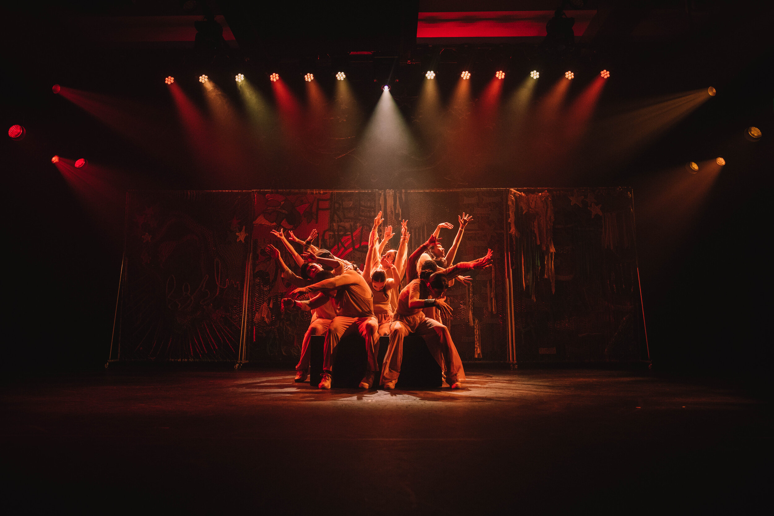 The company of Hideaway Circus and Keone and Mari Madrid's "Beyond Babel" at the Gym at Judson.