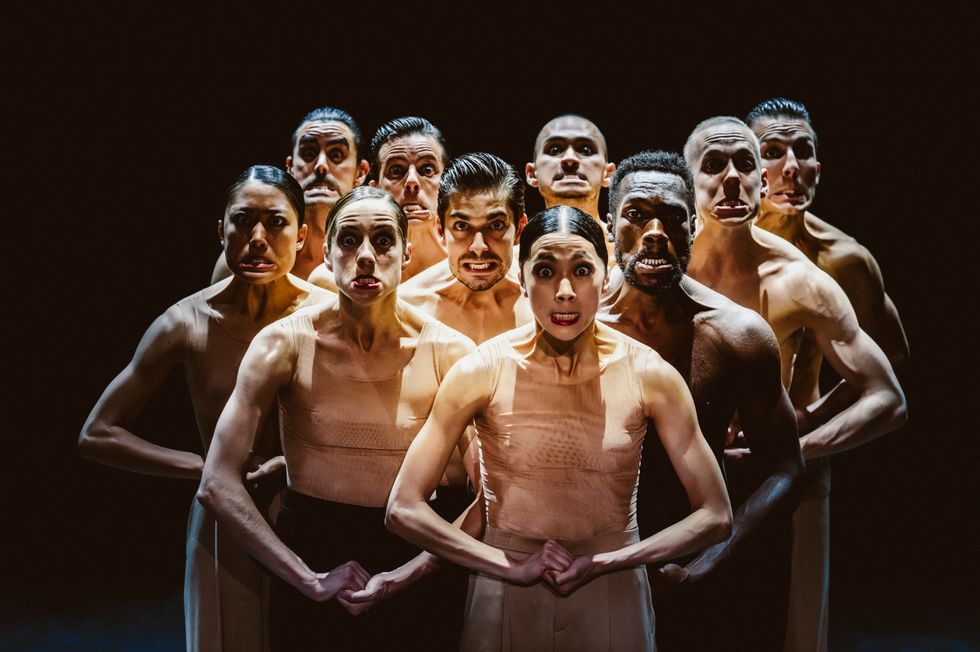 The company of Nederlands Dans Theater 1 perform Marco Goecke's "Walk the Demon" at New York City Center. Photo by Rahi Rezvani.