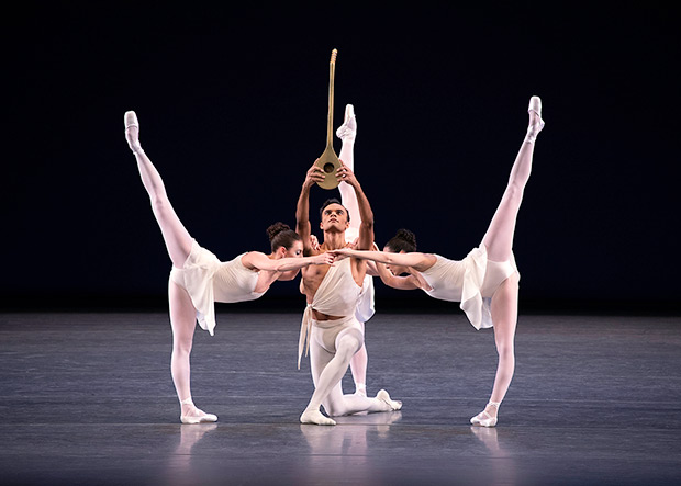 Taylor Stanley, Tiler Peck, Brittany Pollack, and Indiana Woodward in George Balanchine's "Apollo".