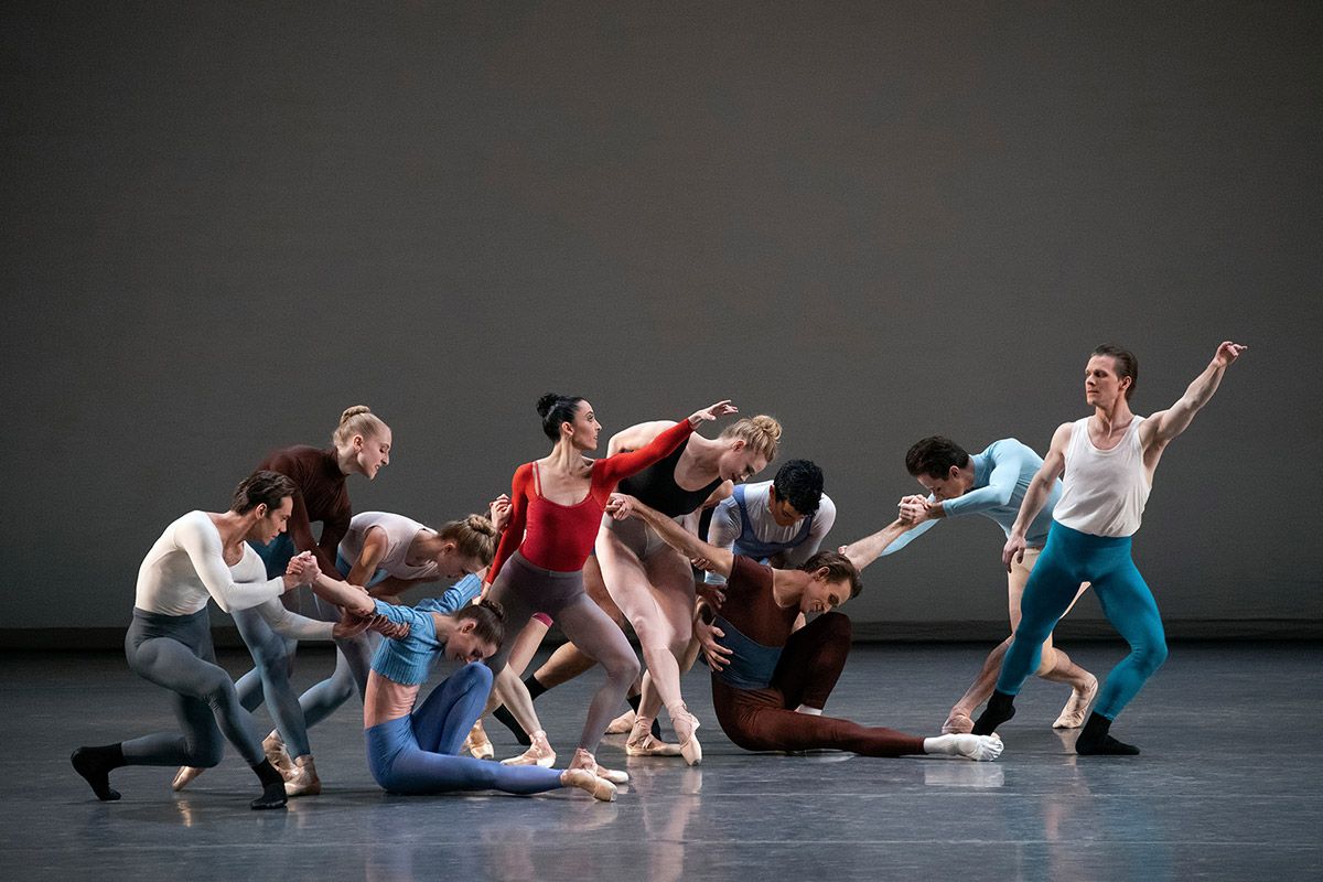 The company of Justin Peck's "Rotunda", danced by New York City Ballet.