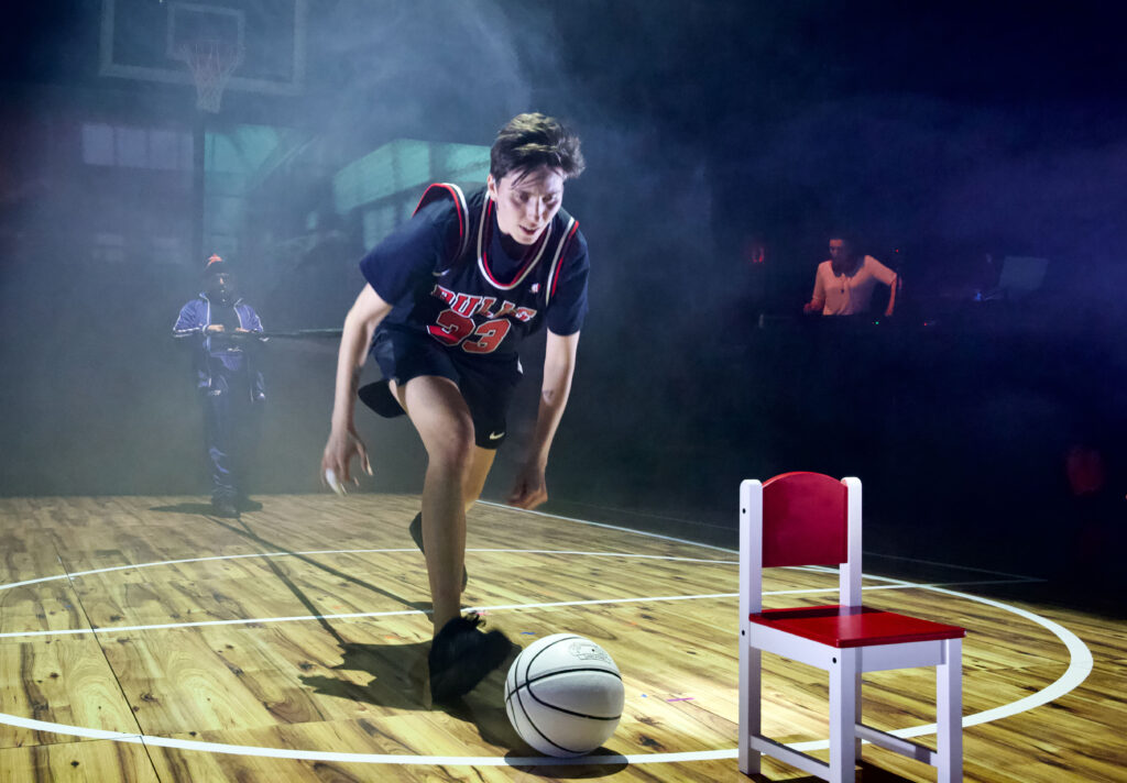 Katsiaryna Snytsina (left) in Belarus Free Theatre's production of "KS6: Small Forward" at La MaMa Experimental Theatre Club (photo by Nicolai Khalezin).